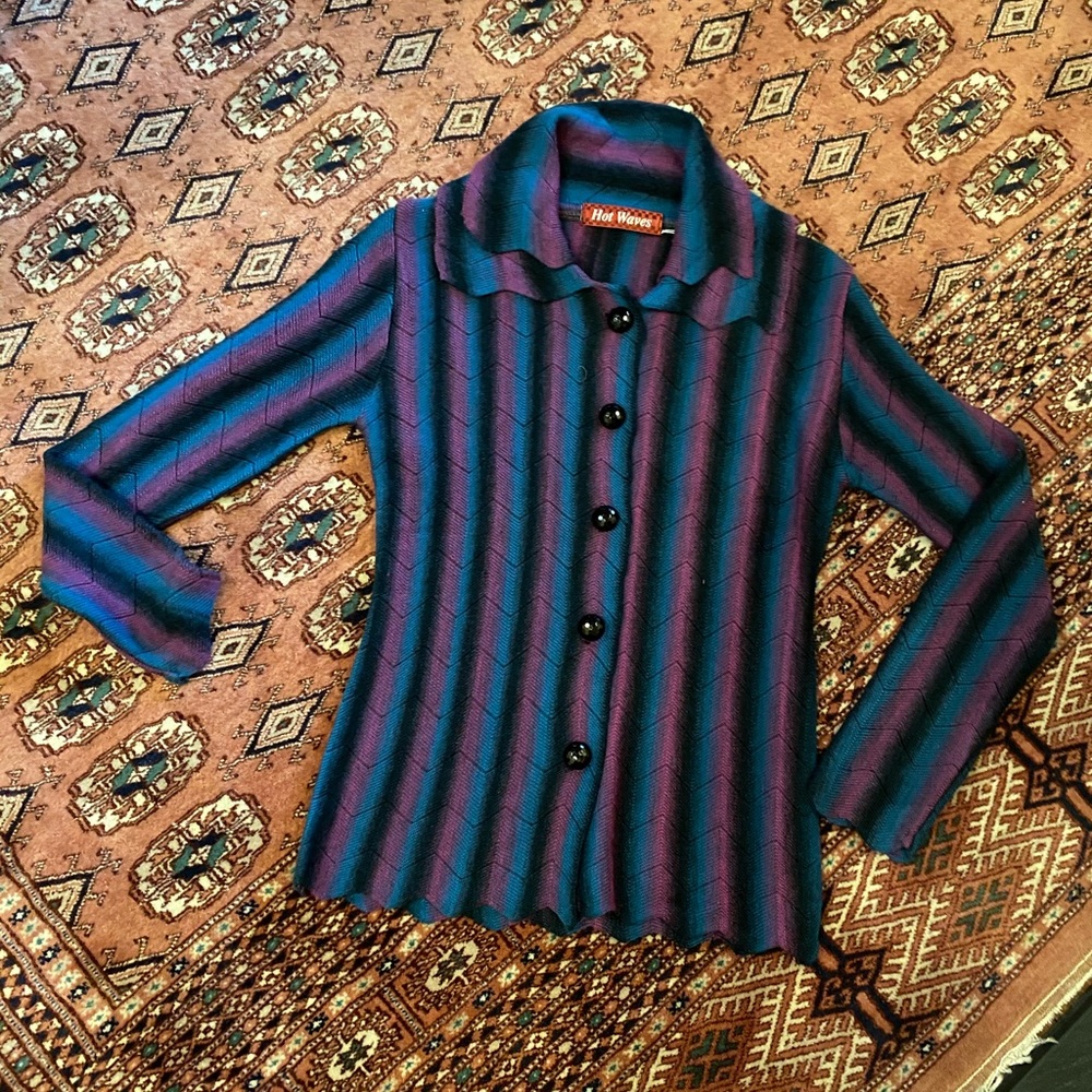 Button down, knit, striped sweater